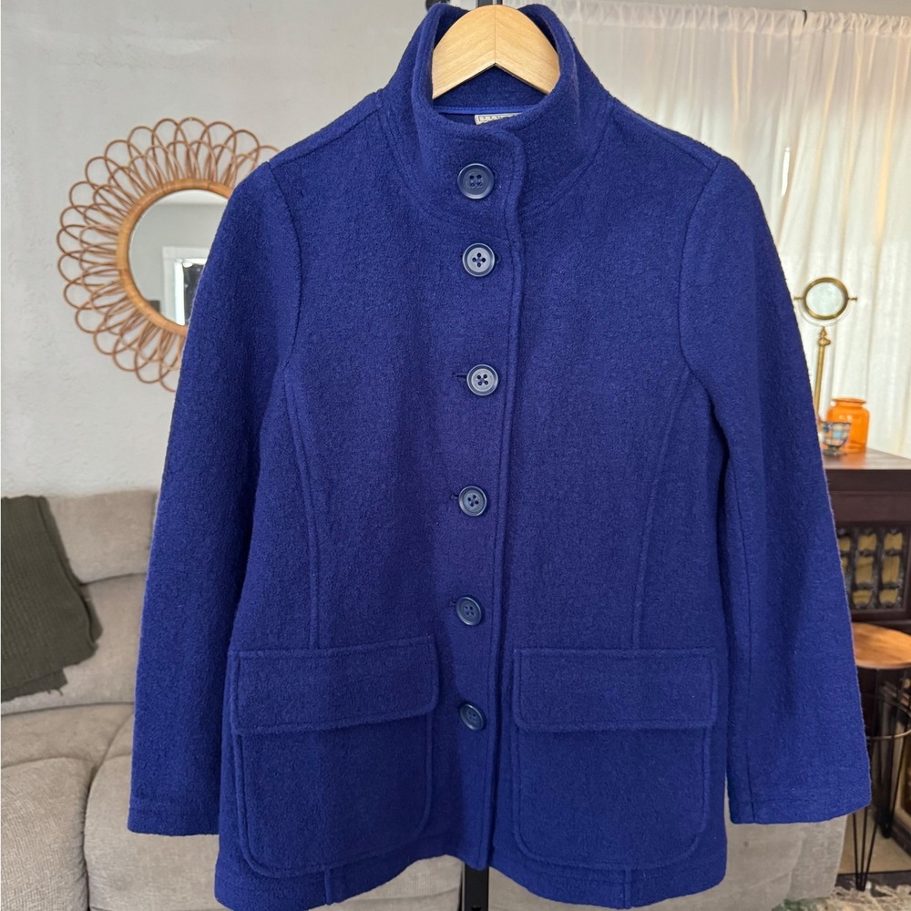 Vintage LL Bean Wool Coat Small Petite Blue Bellandi Italian Fabric
